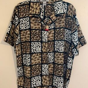 OP Women's Geometric Animal Print Blouse - Black, Brown, White